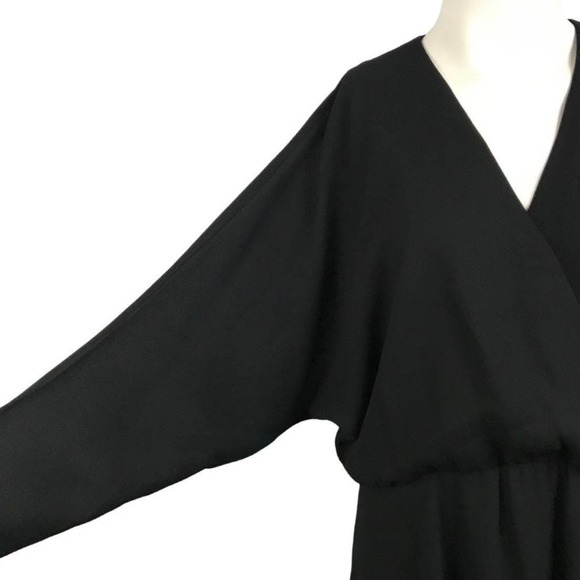 1980s Black Low Cut Dress Semi Sheer Dolman Sleeves / Women’s Medium * - Picture 2 of 4